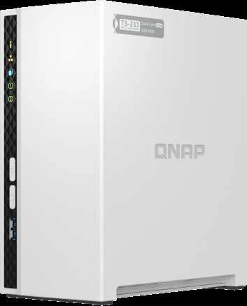 Serveris QNAP | 2 skyrių ARM | TS-233 | Iki 2 SATA 6Gb/s, 3Gb/s | ARM 4 branduolių | Cortex-A55 | Procesoriaus dažnis 2,0 GHz | 2 GB | N/A