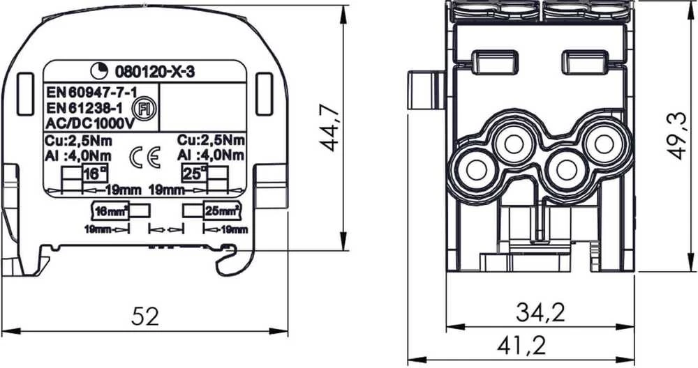 Simet Paskirstymo blokas - atšaka SCB 25-2 Al/Cu 80120 SIMBLOCK mėlynas 81505003