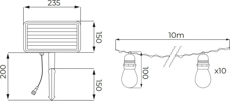 SOLARNA GIRLANDA OGRODOWA LED BEMKO SOLBEE 3W 3000K 10SZT 10M IP65 Juoda C83-SOB-003BL-3K
