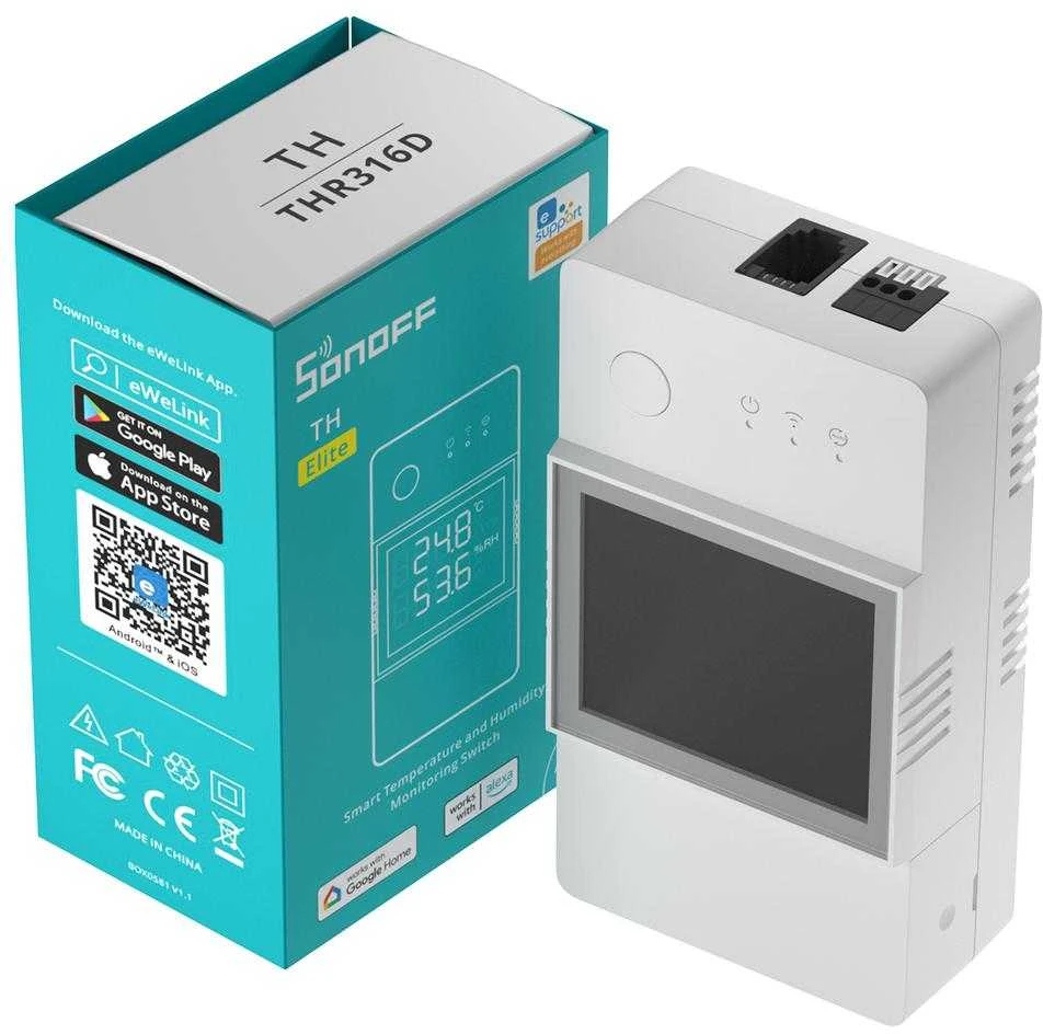 SONOFF TH Elite 16A 1 kanalo relė su papildomu "sausu" kontaktu (THR316D Elite)