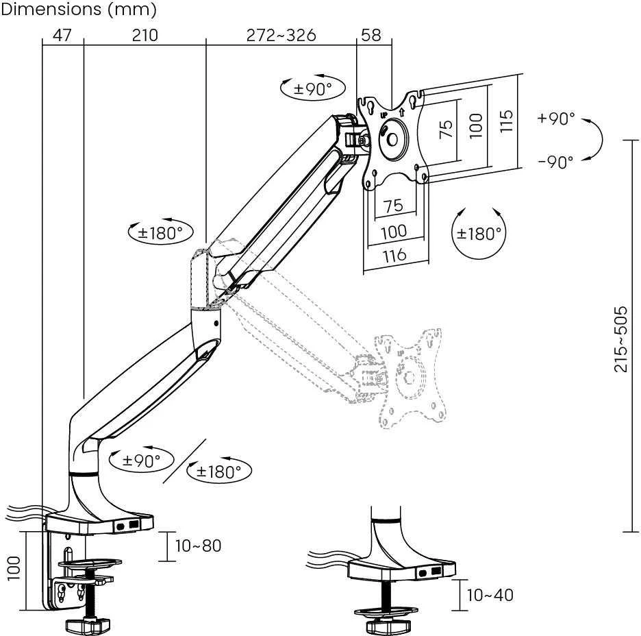 Spacetronik SPA-S110B USB monitoriaus laikiklis 17”-45”.