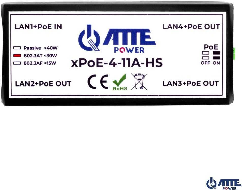 Šakotuvas SWITCH‘AS POE, EXTENDER XPOE-4-11A-HS 4 PRIEVADŲ ATTE
