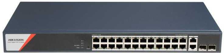 Šakotuvas 26 prievadų, 24 PoE prievadų komutatorius Hikvision DS-3E1528HP-SI-24P2T2F