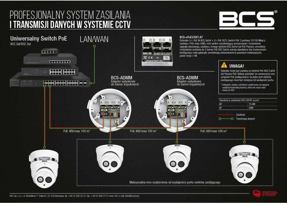 Šakotuvas POE komutatorius BCS POWER BCS-xPoE3/EXT-AT