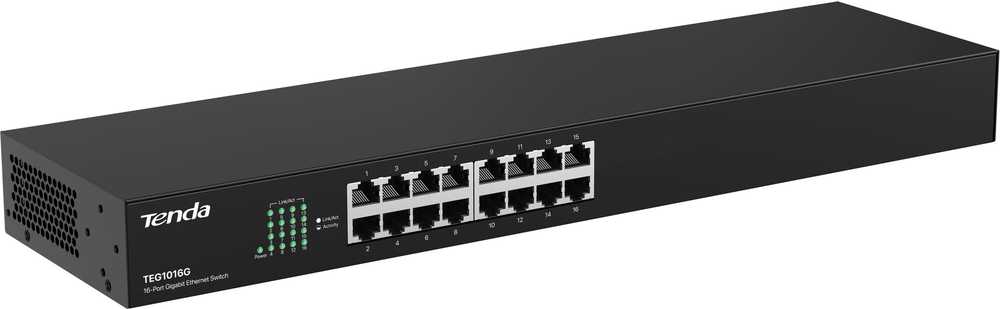 Šakotuvas „Tenda TEG1016G“ tinklo komutatorius, nevaldomas gigabito eternetas (10/100/1000), 1U, Mėlyna