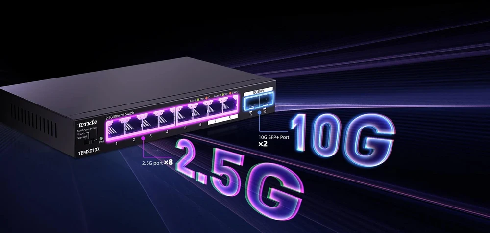 Tenda TEM2010X network switch 2.5G Ethernet (100/1000/2500) Desktop Juodas