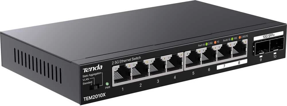 Tenda TEM2010X network switch 2.5G Ethernet (100/1000/2500) Desktop Juodas