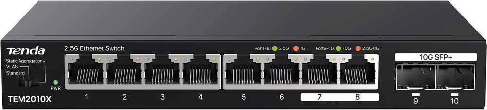 Tenda TEM2010X network switch 2.5G Ethernet (100/1000/2500) Desktop Juodas