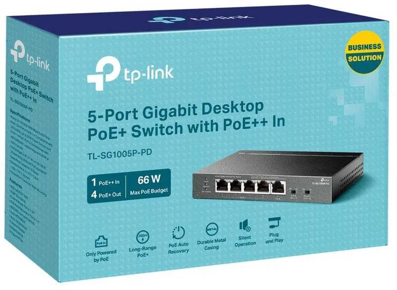 Šakotuvas TP-LINK | 5 prievadų gigabito stalinis komutatorius su 4 prievadų PoE | TL-SG1005P-PD | Nevaldomas | Tvirtinamas prie darbalaukio / sienos