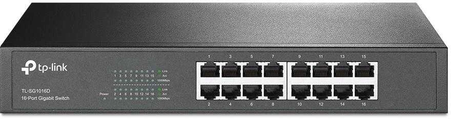 Šakotuvas TP-Link TL-SG1016D(UN) tinklo komutatorius Ne-valdomas L2 Gigabit Ethernet (10/100/1000) Juoda