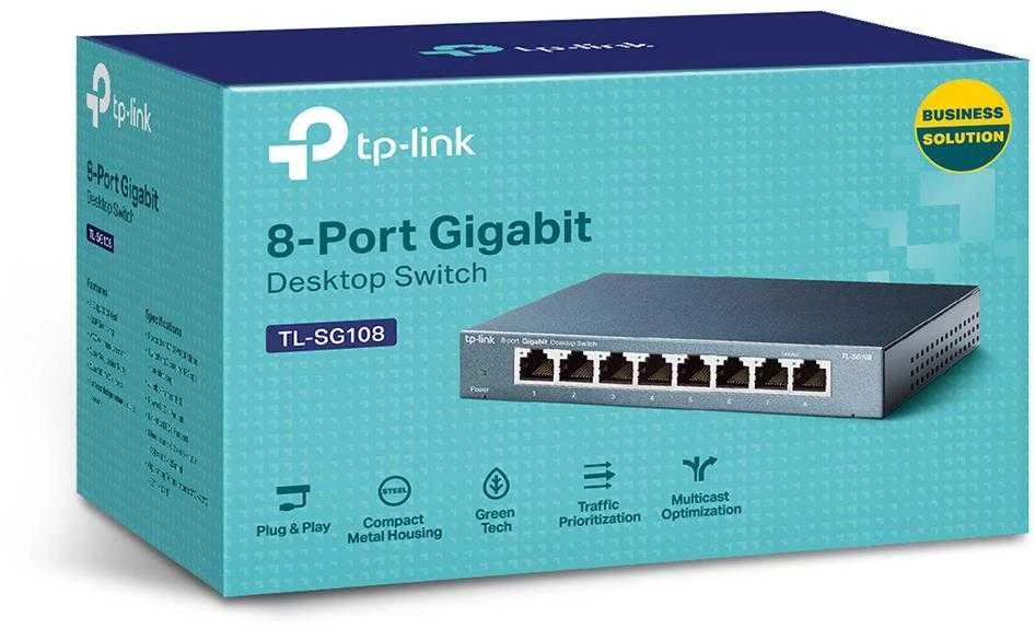 Šakotuvas TP-LINK 8 prievadų metalinis gigabito komutatorius, 5 10/100/1000M RJ45, palaikantis GMP Snooping, IEEE 802.1p QoS, „Plug and Play“ metaliniame korpuse