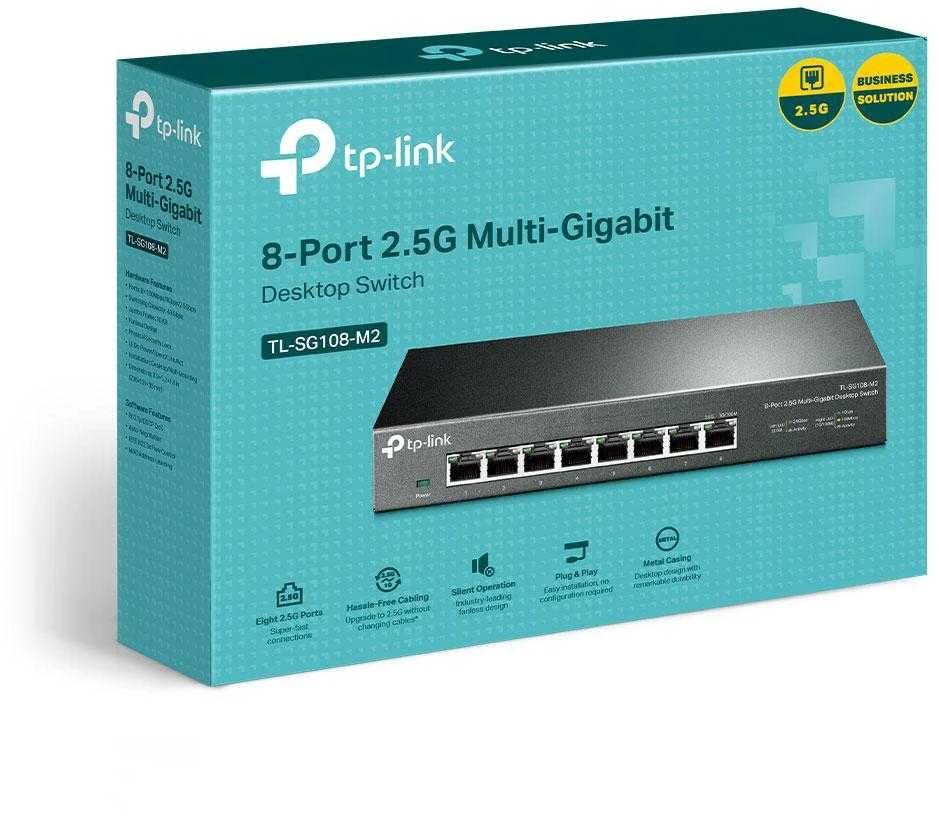 Šakotuvas TP-LINK | 8 prievadų 2.5G darbalaukio jungiklis | TL-SG108-M2 | Nevaldomas | Darbalaukis | Maitinimo tipas Išorinis