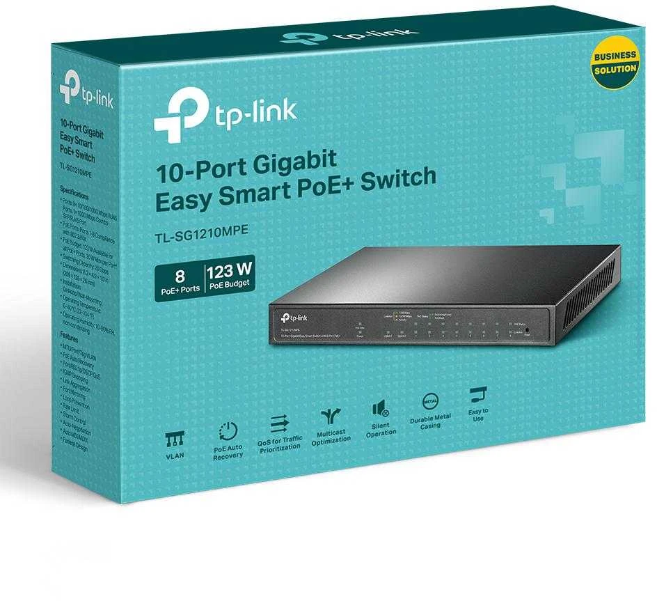 Šakotuvas TP-LINK | 10 prievadų Gigabit Easy Smart Switch su 8 prievadų PoE+ | TL-SG1210MPE | Tvarkomas žiniatinklis | Darbalaukis | Maitinimo tipas Išorinis | 60 mėn.