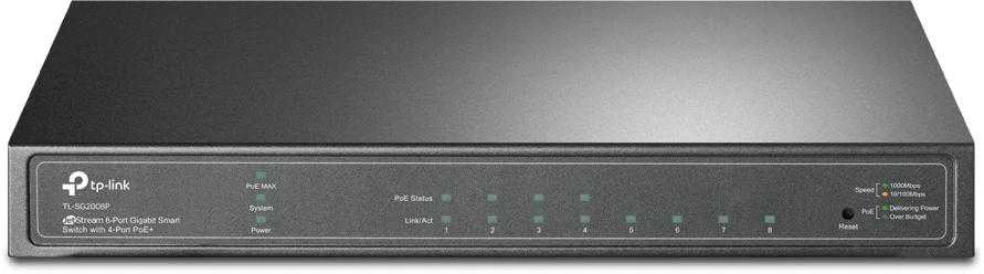Šakotuvas TP-Link 8 prievadų gigabitinis išmanusis komutatorius – „JETSTREAM“ su 4 prievadų „POE+“