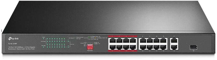 Šakotuvas TP-Link TL-SL1218P tinklo komutatorius Ne-valdomas Gigabit Ethernet (10/100/1000) Maitinimas per Eternetą (PoE) 1U Juoda