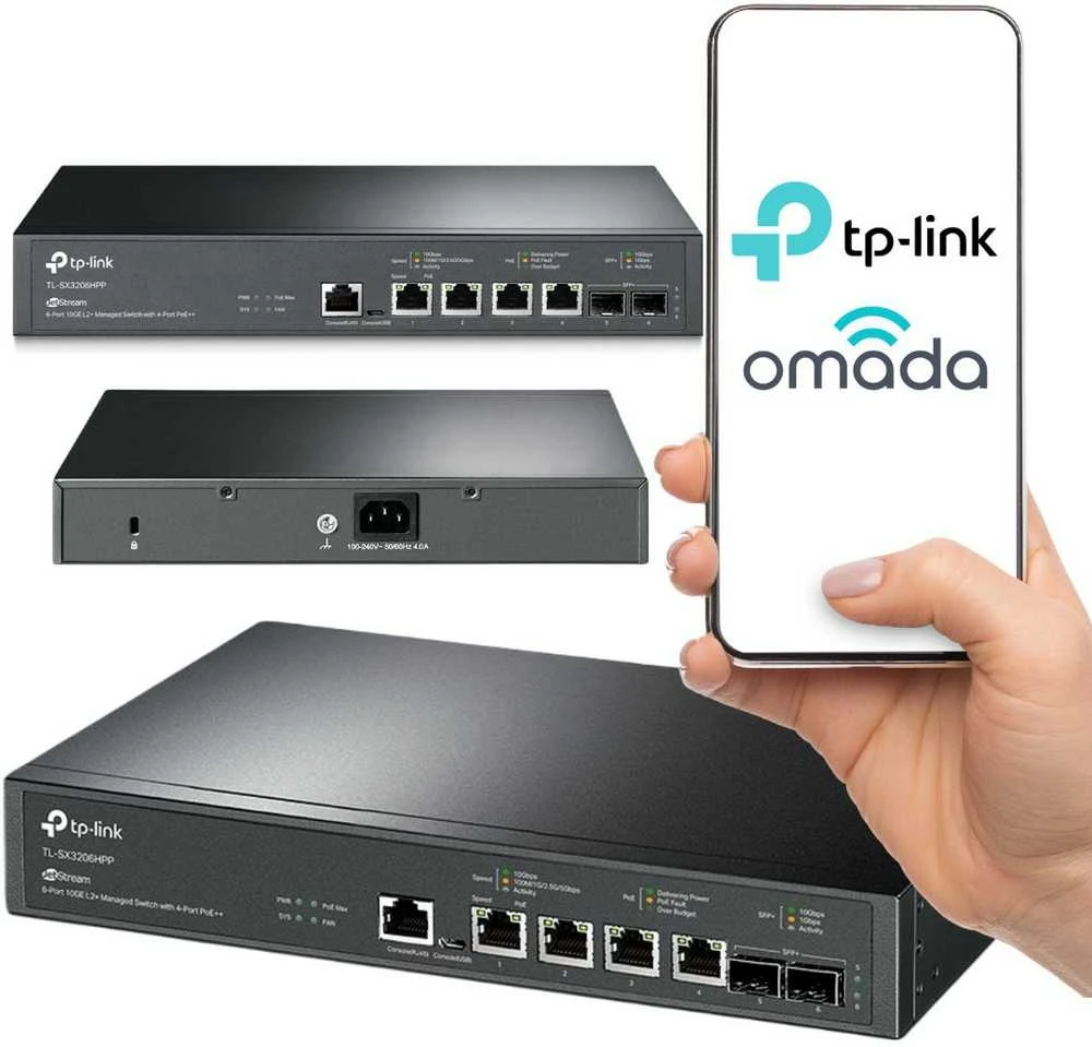 Šakotuvas TP-Link 4-PORT 10G MANAGED POE SWITCH - L2+ 2-PORT 10G SFP+ 4-PORT POE++