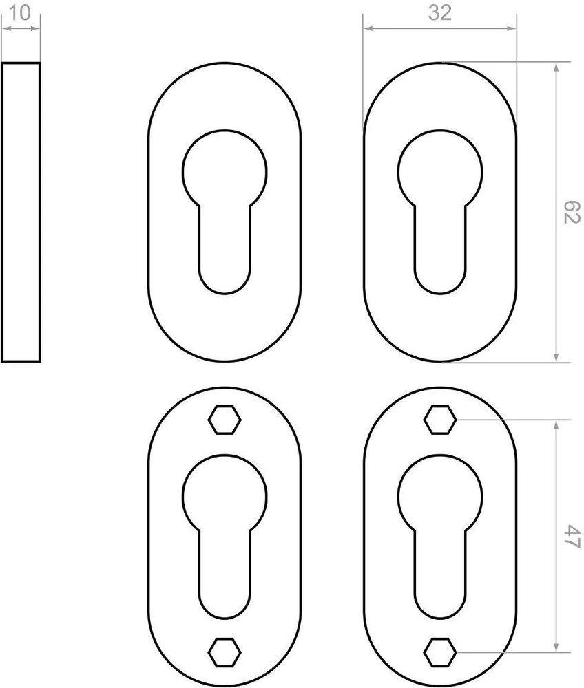 Spynos plokštelė PSG 63.453 ovali, 62 x 32 mm, nerūdijančio plieno