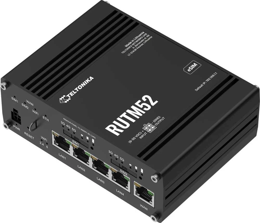 Teltonika Dual 5G Maršrutizatorius | RUTM52 | 802.11ac | 10/100/1000 Mbit/s | Ethernet LAN (RJ-45) jungtys 5 | Mesh Support No | MU-MiMO Yes | 3G/4G