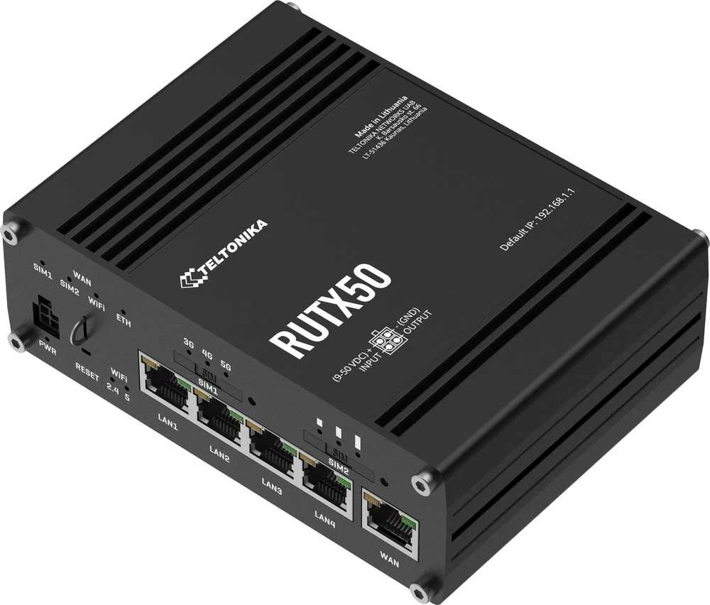 Teltonika | PRAMONINIS 5G MARŠRUTIZATORIUS | RUTX50 | 802.11ac | 867 Mbps | 10/100/1000 Mbps Mbps | Ethernet LAN (RJ-45) jungtys 5 | Tinklo palaikymas: Taip | MU-MiMO: Taip | 5G | Antenos tipas: Vidinė