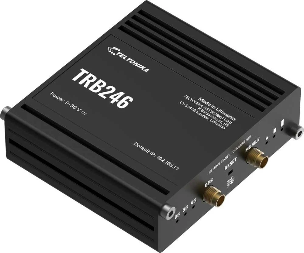 Maršrutizatorius Teltonika | Pramoninis 4G daiktų interneto šliuzas | TRB246 | 10/100 Mbit/s | Ethernet LAN (RJ-45) jungtys 1 | Tinklo palaikymas: ne | MU-MiMO: ne | 4G