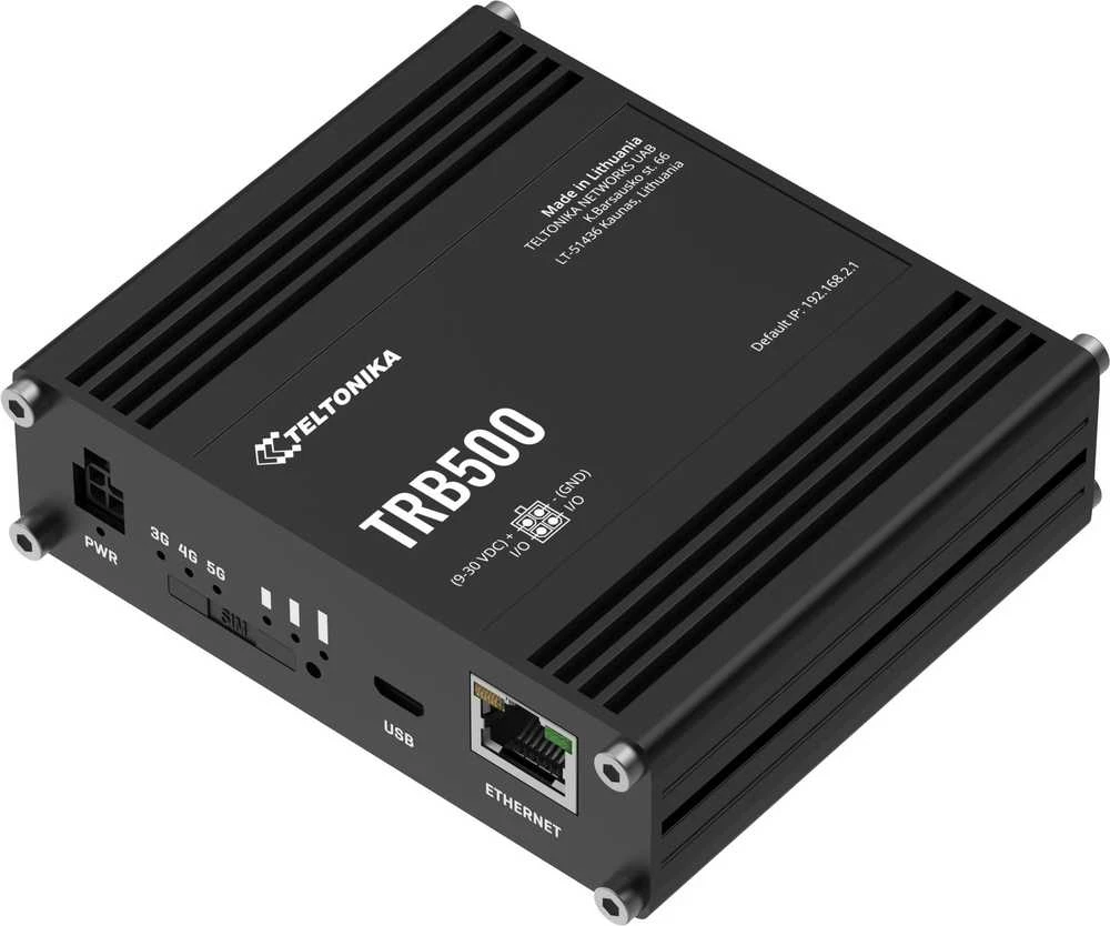 Maršrutizatorius Teltonika | Pramoninis 5G šliuzas | TRB500 | Nėra „Wi-Fi“ | 10/100/1000 Mbps Mbit/s | Ethernet LAN (RJ-45) jungtys 1 | Tinklo palaikymas: Ne | MU-MiMO: Taip | Antenos tipas: SMA, skirtas mobiliesiems įrenginiams
