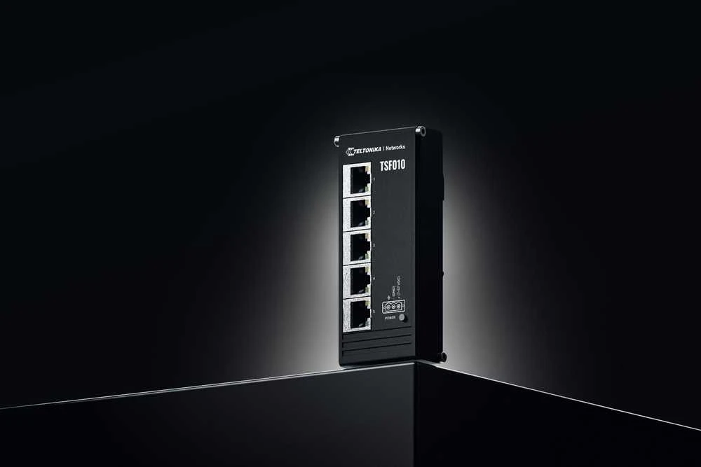 Šakotuvas Teltonika | Pramoninis komutatorius | TSF010 | Nevaldomas | Montuojamas ant DIN bėgelio | 10/100 Mbps (RJ-45) jungtys kiekis: 5 | Maitinimo šaltinio tipas: 3 kontaktų pramoninis nuolatinės srovės maitinimo lizdas