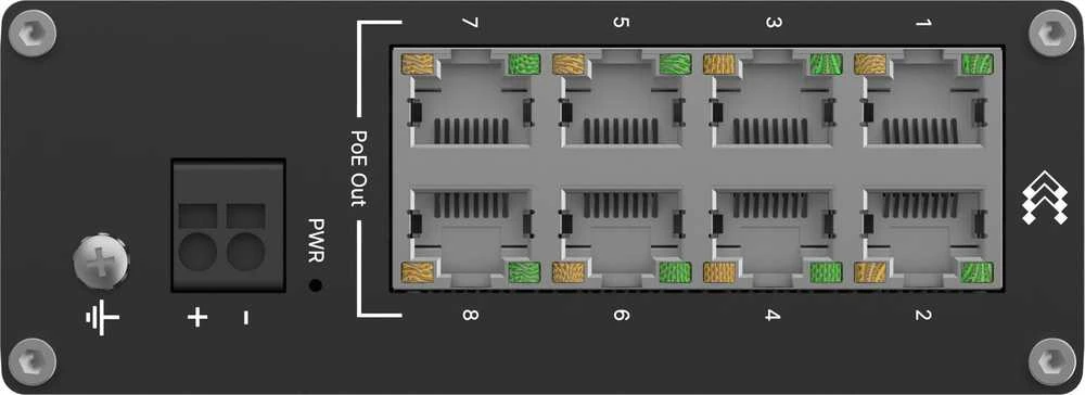 Šakotuvas Teltonika | Pramoninis komutatorius | TSW040 | Nevaldomas | Montuojamas ant DIN bėgelio | 10/100 Mbps (RJ-45) jungtys, kiekis: 8 | PoE+ jungtys, kiekis: 8 | Maitinimo šaltinio tipas: 2 kontaktų pramoninis nuolatinės srovės maitinimo lizdas