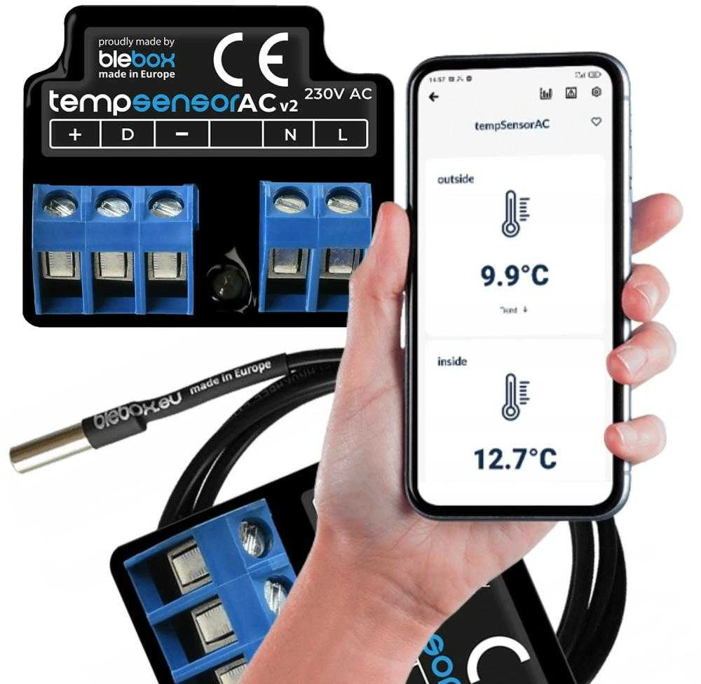 BleBox tempSensorAC - WiFi temperatūros jutiklis, 230VAC - iki 4 temperatūros zondų