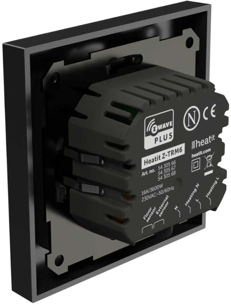 Termostatas Heatit Z-TRM6 juodas matinis Z-Wave termostatas 3600W 16A 868,4 Mhz