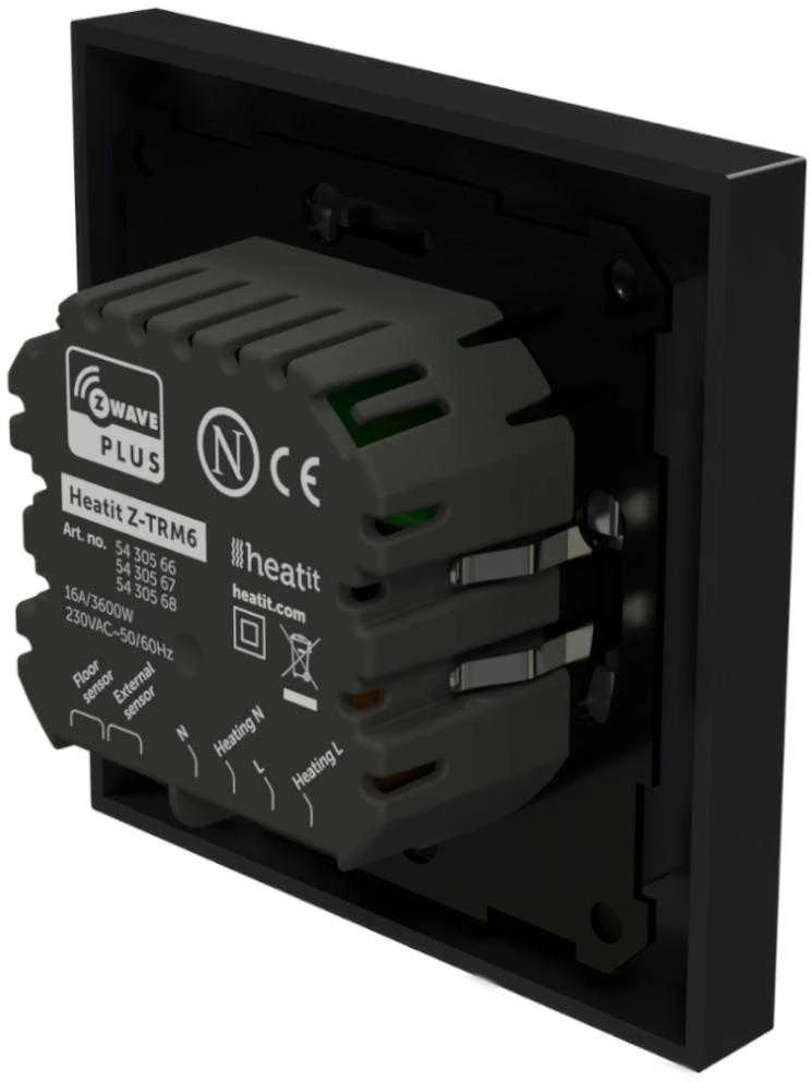 Termostatas Heatit Z-TRM6 juodas matinis Z-Wave termostatas 3600W 16A 868,4 Mhz