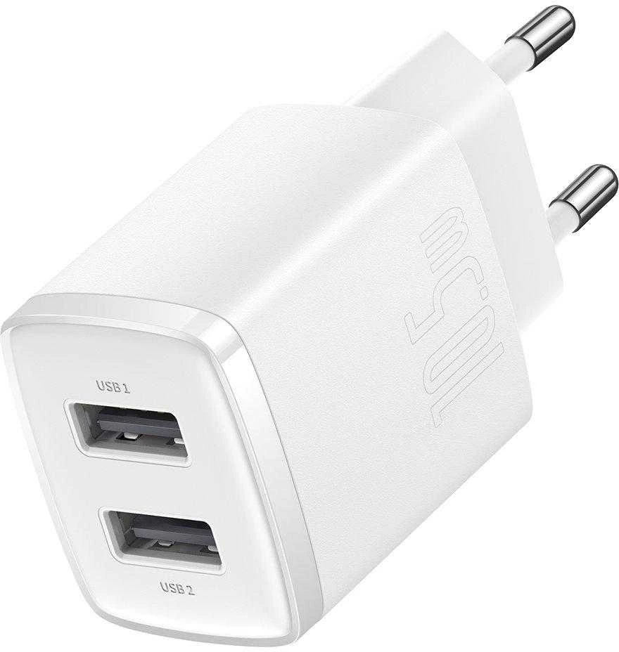 „Baseus“ kompaktiškas greitas įkroviklis, 2x USB, 10,5 W (baltas)