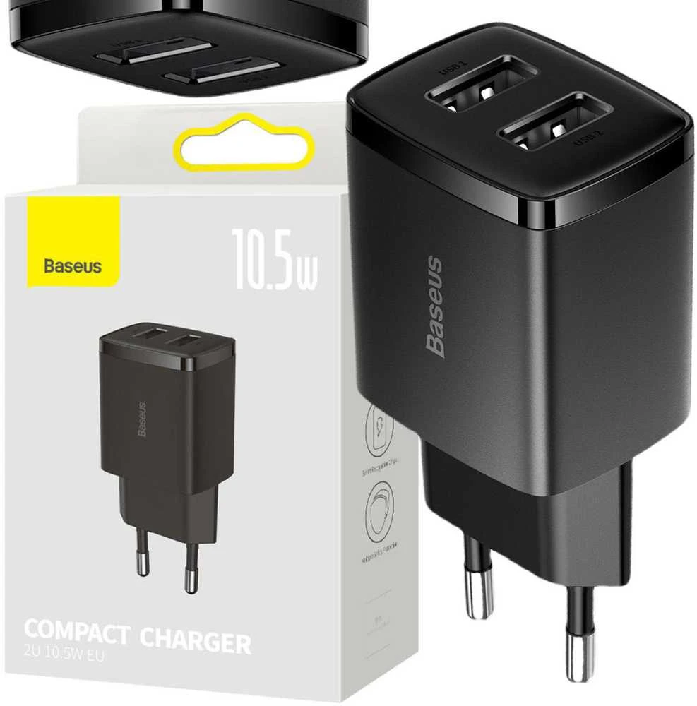 Baseus Sieninis įkroviklis 10.5W 2xUSB 2.1A, juodas
