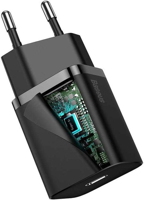 Baseus Super Si greitas įkroviklis 1C 25W su USB-C - USB-C kabelis 1m - Juodas