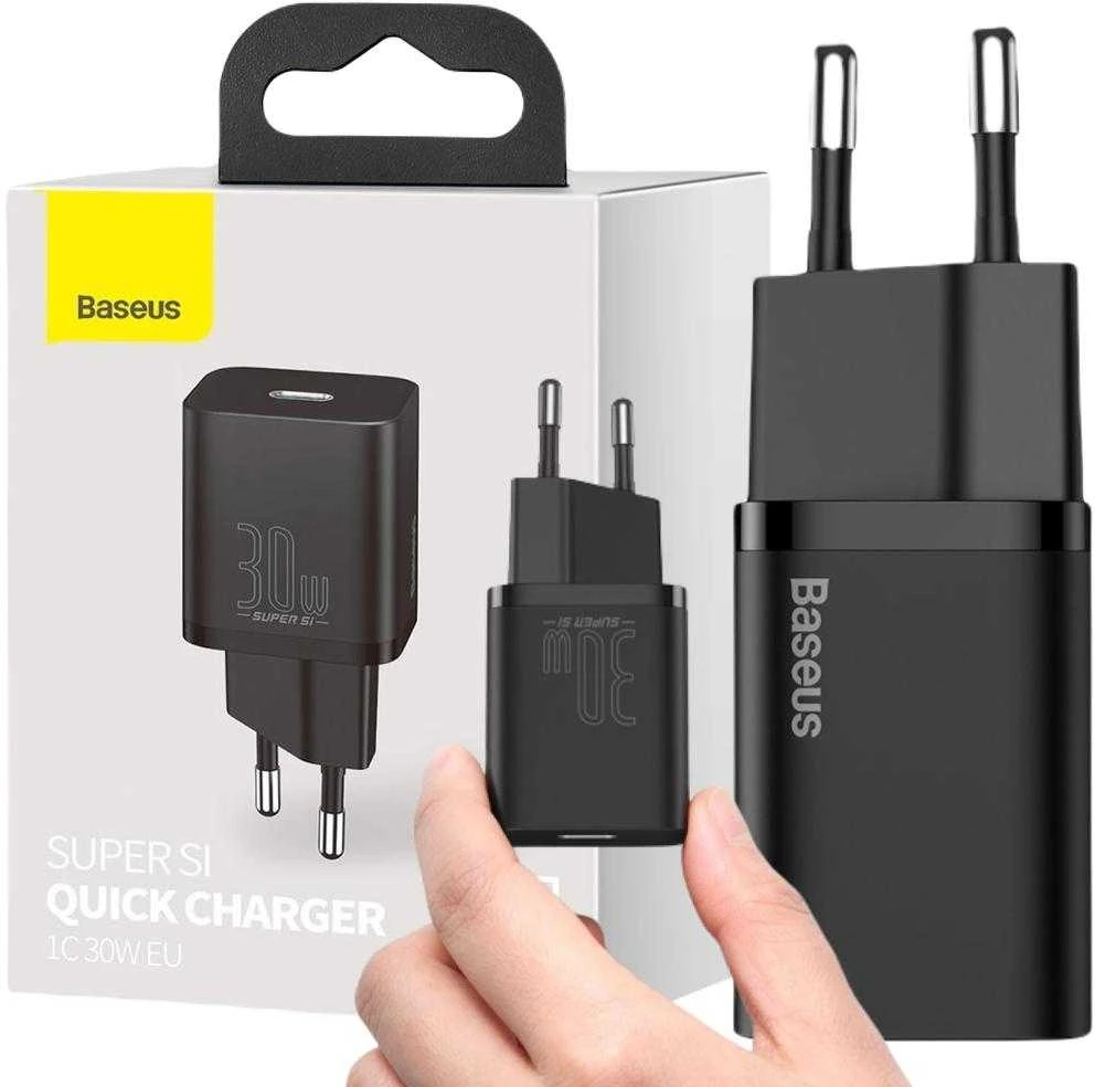 Baseus Sieninis įkroviklis Super Si 30W USB-C QC3.0 PD, juodas