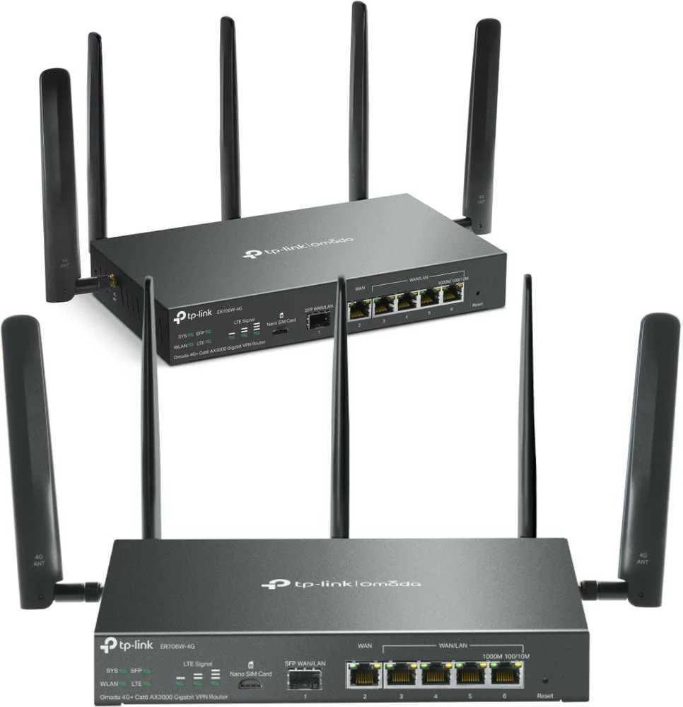TP-LINK | Omada 4G+ Cat6 AX3000 Gigabit VPN Maršrutizatorius | ER706W-4G | 802.1q | 10/100/1000 Mbit/s | Mesh Support Yes | MU-MiMO Yes | Antenna type Detachable | 60 mėn.
