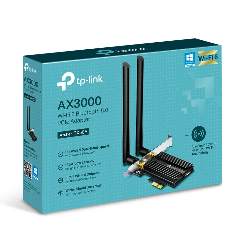 TP-LINK | Archer Wi-Fi 6 Bluetooth 5.0 PCIe adapteris | TX50E | 2.4GHz/5GHz | Antenos tipas: 2xExternal