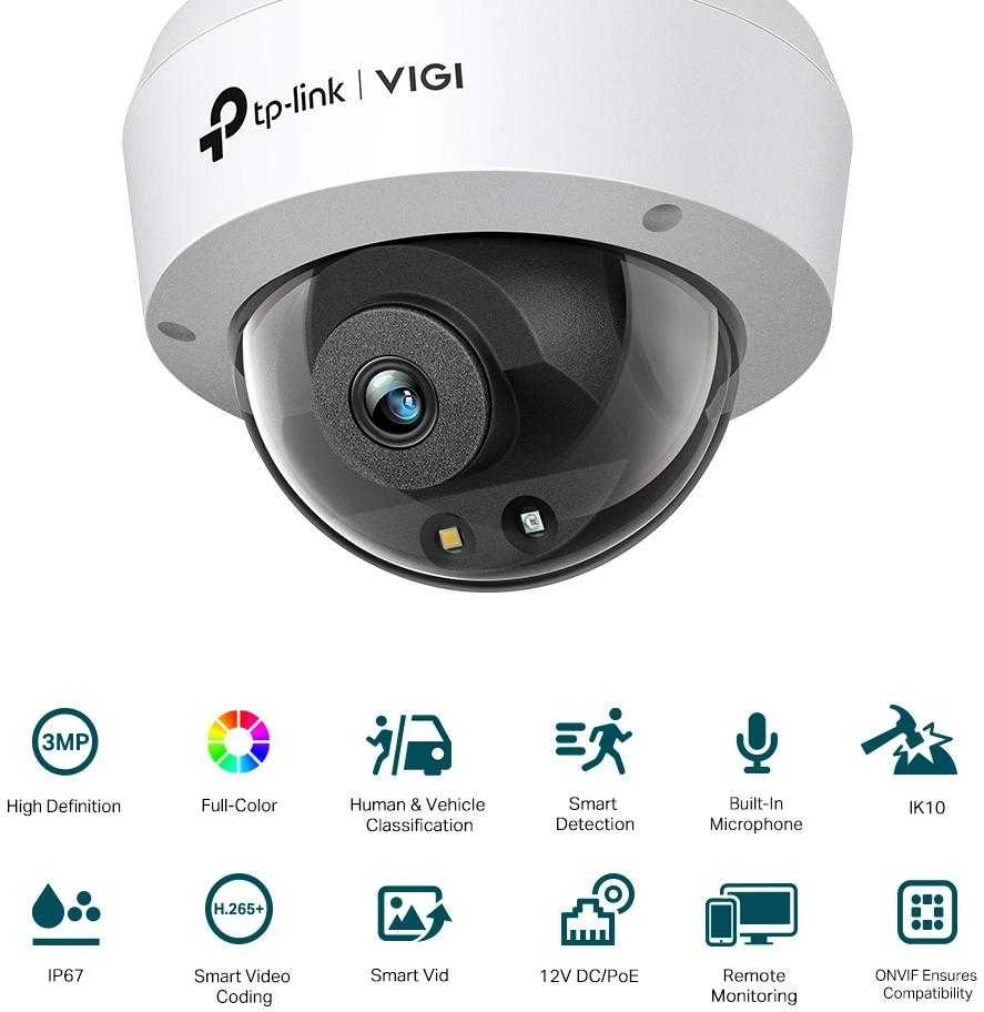 TP-LINK | Spalvota kupolinė tinklo kamera | VIGI C230 | Kupolinė | 3 MP | 2,8 mm | IP67, IK10 | H.265+/H.265/H.264+/H.264 | N/A