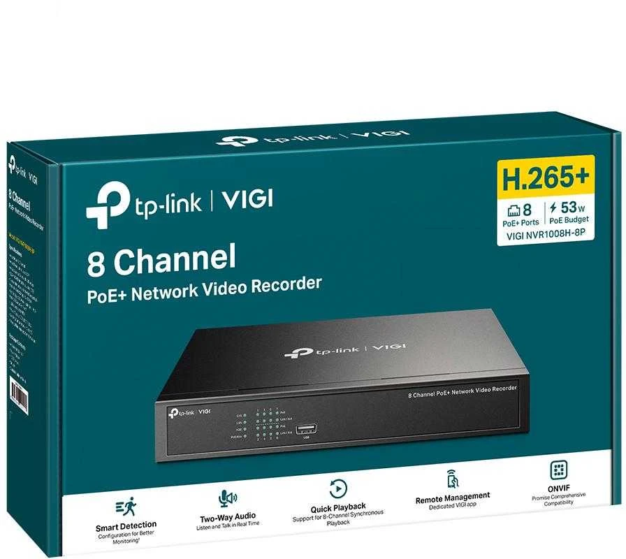 TP-LINK | VIGI 8 kanalų PoE+ tinklo vaizdo įrašymo įrenginys | VIGI NVR1008H-8P | 1 | 8 kanalas