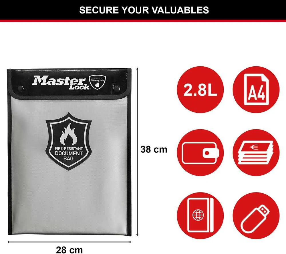 Master Lock Ugniai atsparus krepšys A4 formato dokumentams 2,8l