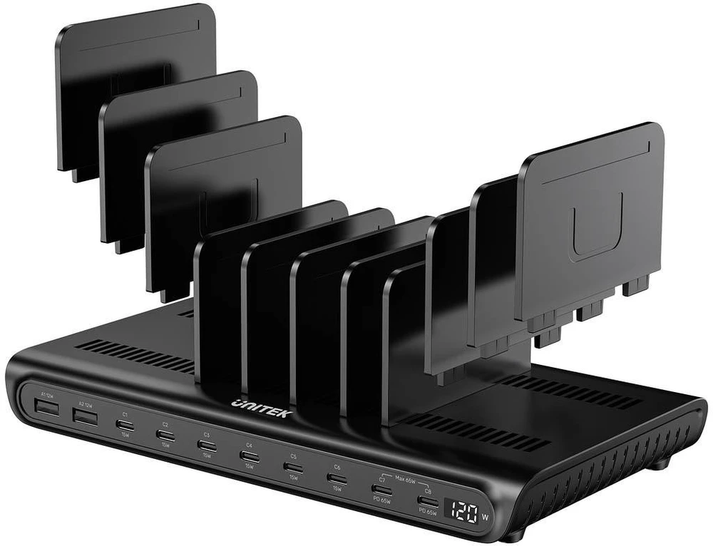 „Unitek“ išmanioji 10 prievadų USB-A/USB-C įkrovimo stotelė | 120 W | PD 3.0