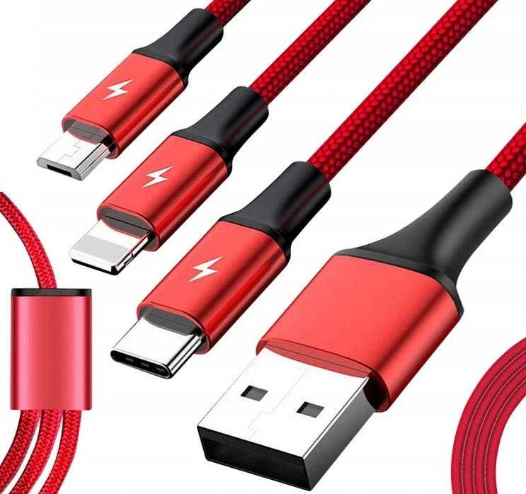 UNITEK C4049RD Unitek kabelis 3-in-1, USB-C tipas / MicroUSB / Lightning, 1,2 m, raudonas, C4049RD