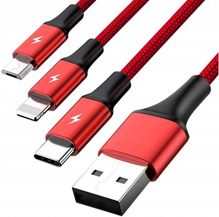 UNITEK C4049RD Unitek kabelis 3-in-1, USB-C tipas / MicroUSB / Lightning, 1,2 m, raudonas, C4049RD