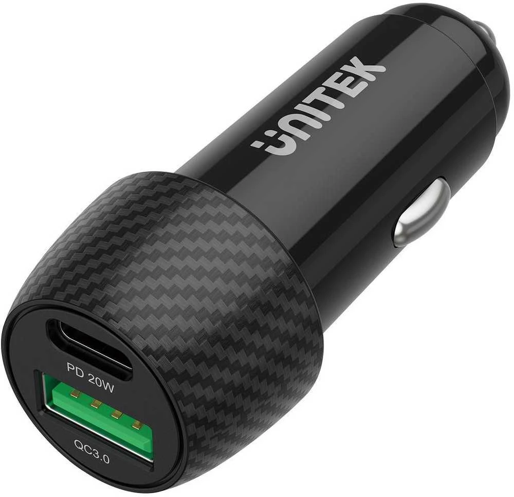 Automobilinis Įkroviklis - Unitek P1400A 38W USB-A USB-C QC 3.0