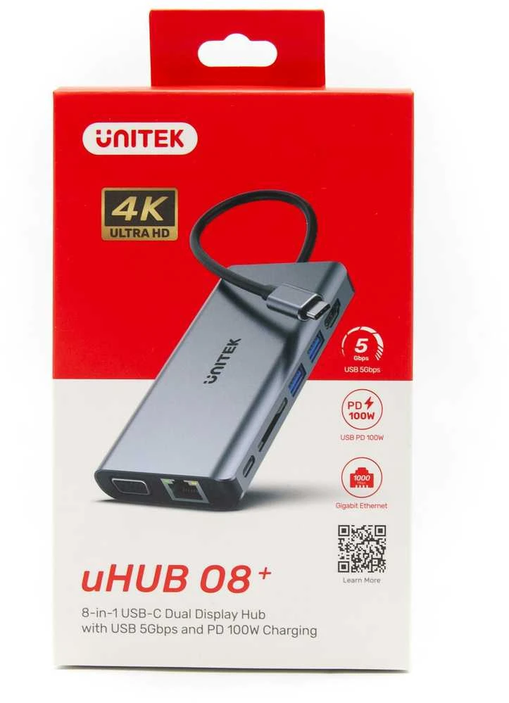 UNITEK D1019B HUB 8IN1 USB-C 3.1 maitinimo tiekimas 100 W