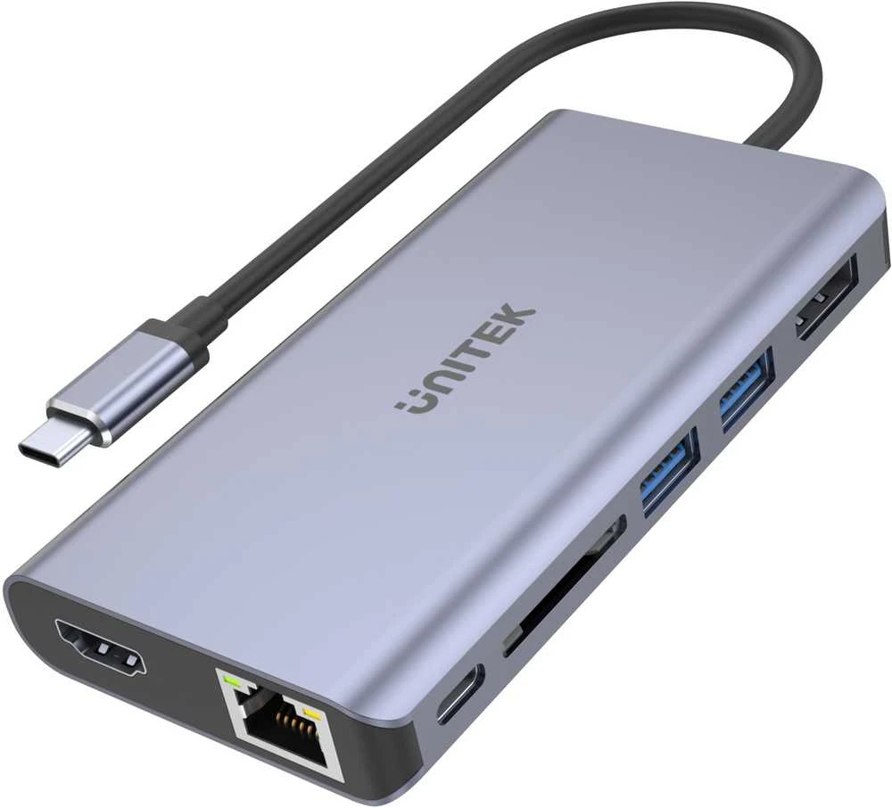 UNITEK D1056A šakotuvas USB-C 2x USB 3.1 HDMI DP RJ45 SD skaitytuvas