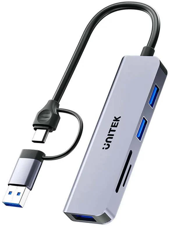 Unitek Hub 5w1 USB-A/C 5 Gbps su atminties kortelių skaitytuvu SD i micro SD