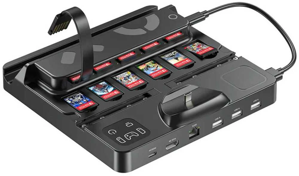 „Unitek“ įkrovimo stotelė „Switch“ konsolei su žaidimų kortelių skaitytuvu