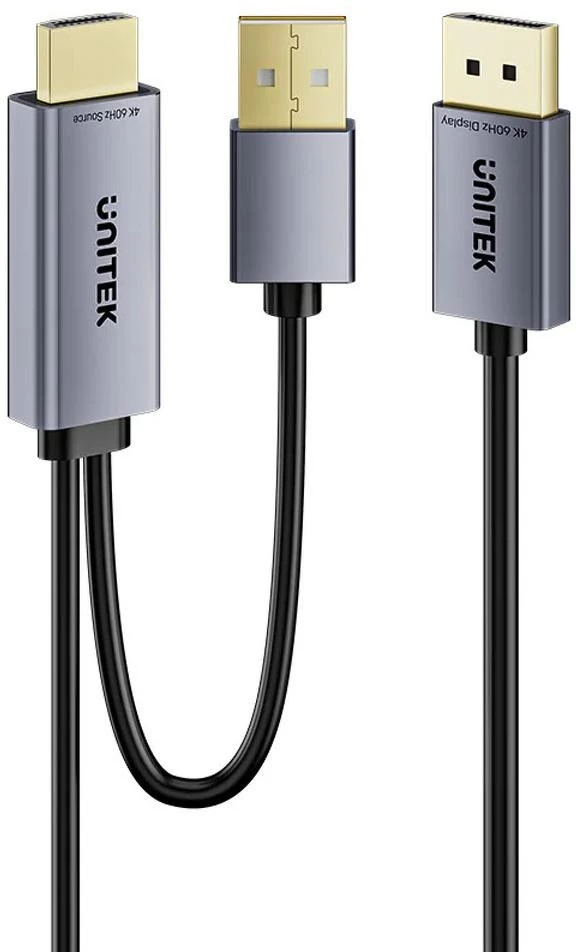 Unitek HDMI į DisplayPort 4K laidas su USB-A maitinimo šaltiniu | 4K@60Hz | HDR | 1,8 m