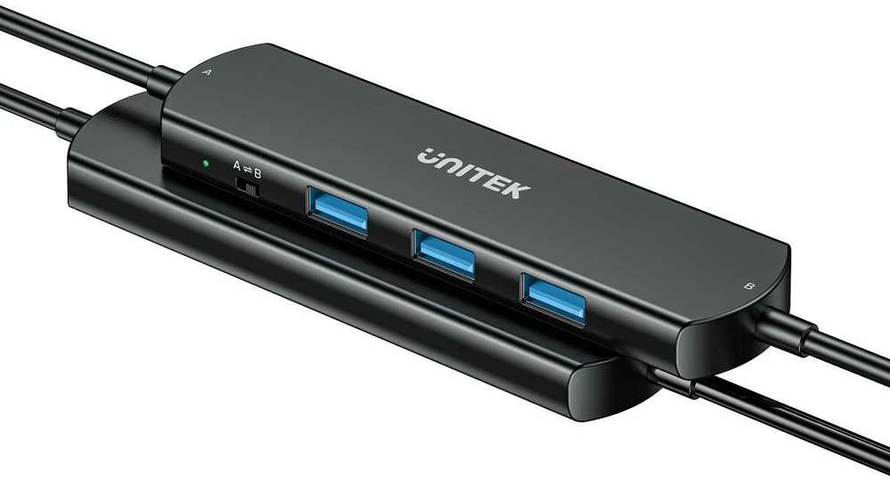 Ausinės Unitek KVM šakotuvas 10 Gbps – perjungimas tarp 2 kompiuterių, 3×USB-A