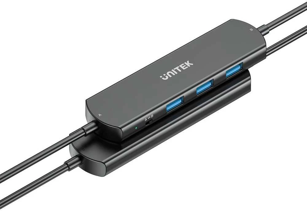 Ausinės Unitek KVM šakotuvas 10 Gbps – perjungimas tarp 2 kompiuterių, 3×USB-A